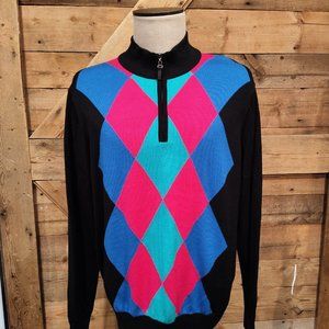 3/$20 Large NWT FAIRWAY & GREEN 1/4 Zip Pima Cotton Argyle Men's Golf Sweater